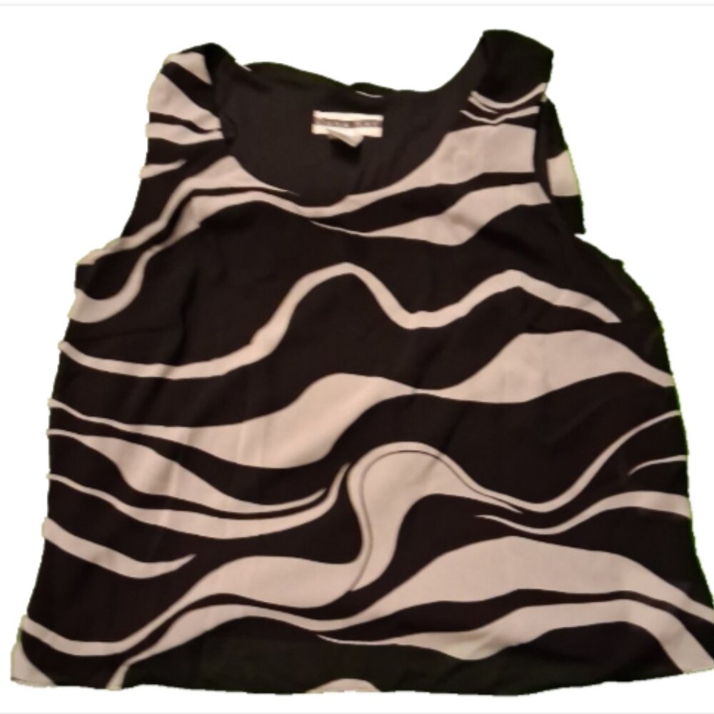 Women's Size 18W Black White Geometric Design Sleeveless Lined Career Blouse Top